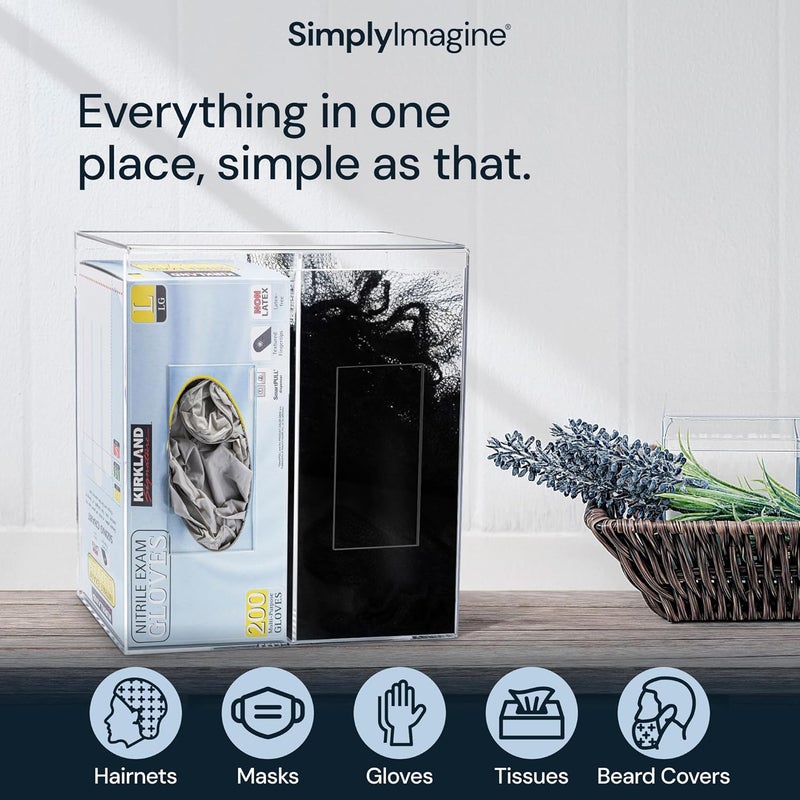 SimplyImagine Dual Hygiene Dispenser Station - Clear Acrylic - Glove Dispenser with Dust-Free Lid - Wall-Mount & Tabletop Glove Holder - Sanitation Station & Mask Container & Hairnet Holder - Image 2